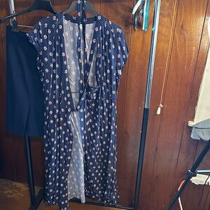 Old Navy Navy Blue Floral Tie-Front Blouse